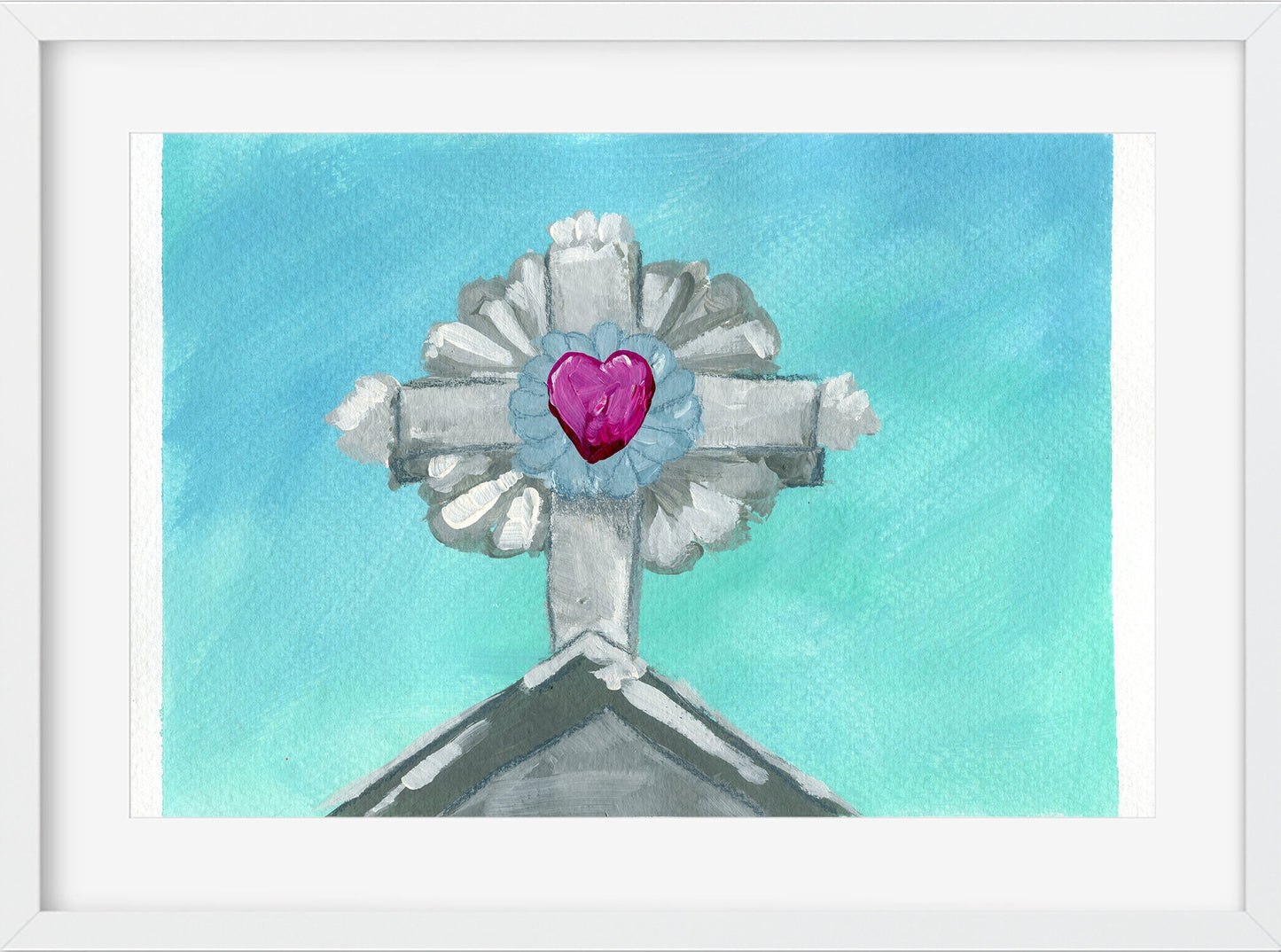 Church steeple cross original hand painted acrylic painting on paper 9x12, original artwork, religious wall decor