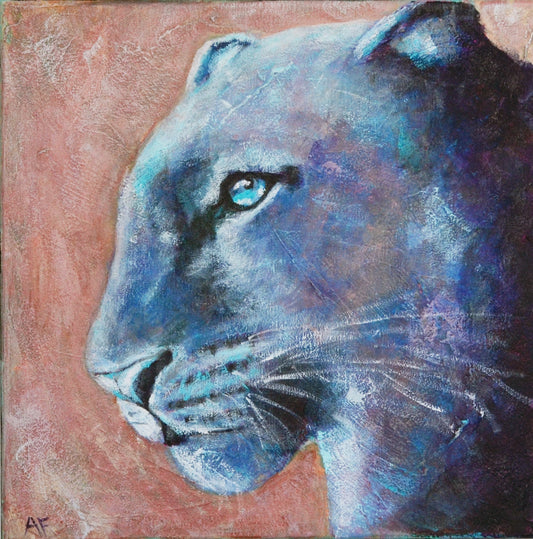 Leopard face original hand painted acrylic painting on canvas 14x14x.5, safari life original artwork, canvas wall art