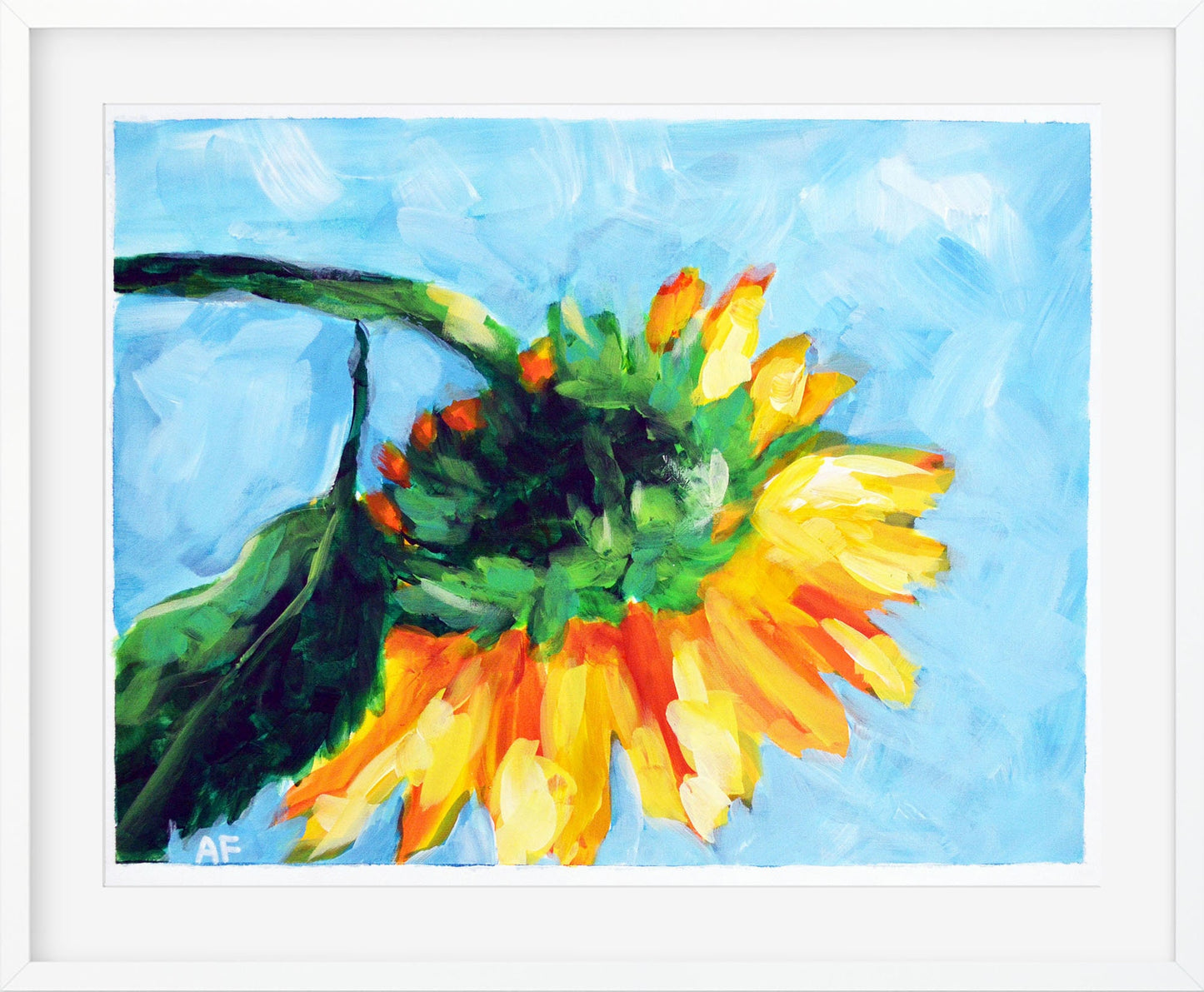 Original sunflower hand painted acrylic painting, ready to frame painting on paper 11x14, bright yellow sunflower painting