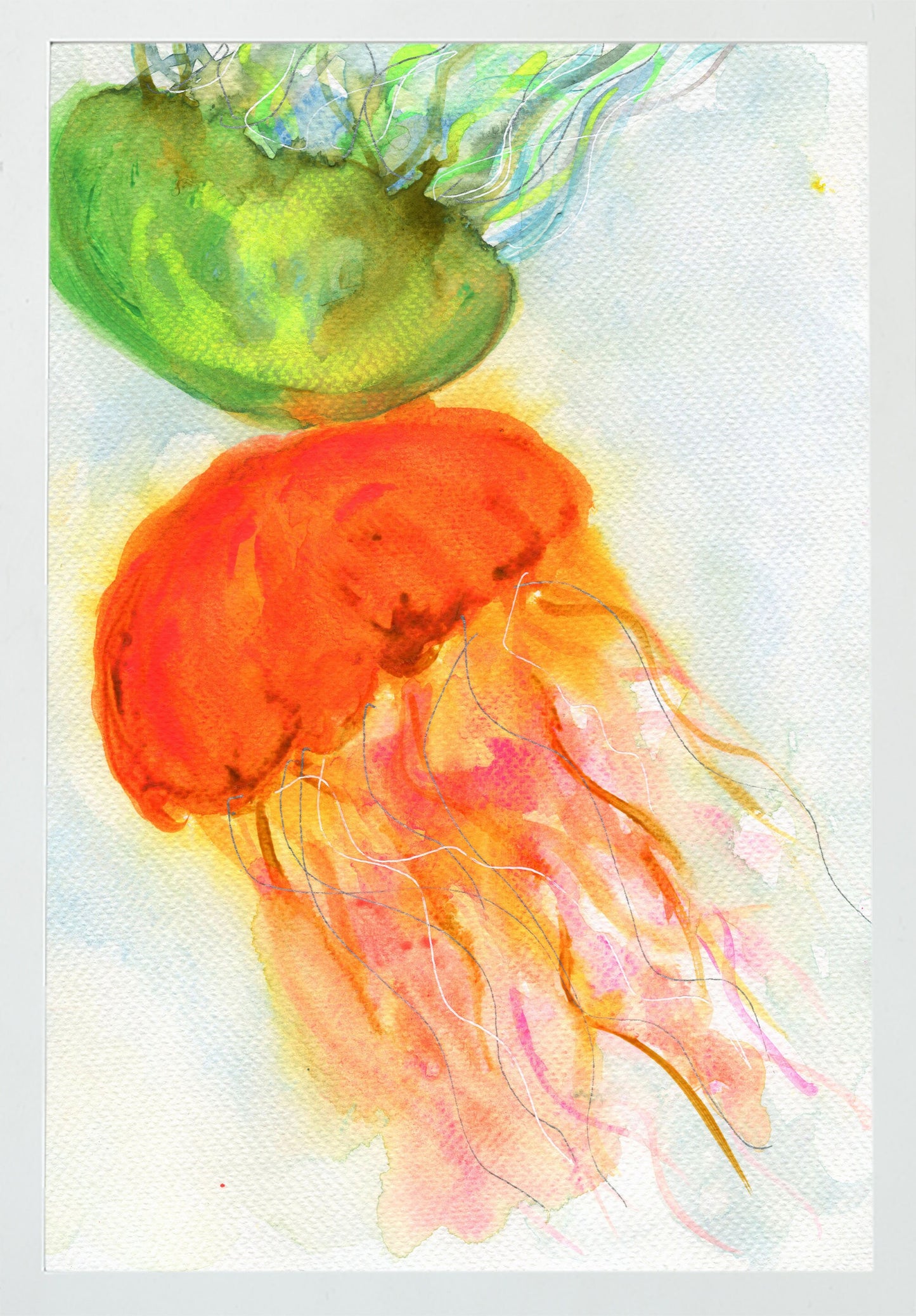 Jellyfish watercolor and acrylic painting 9x12, under the sea art, hand painted original artwork not a print