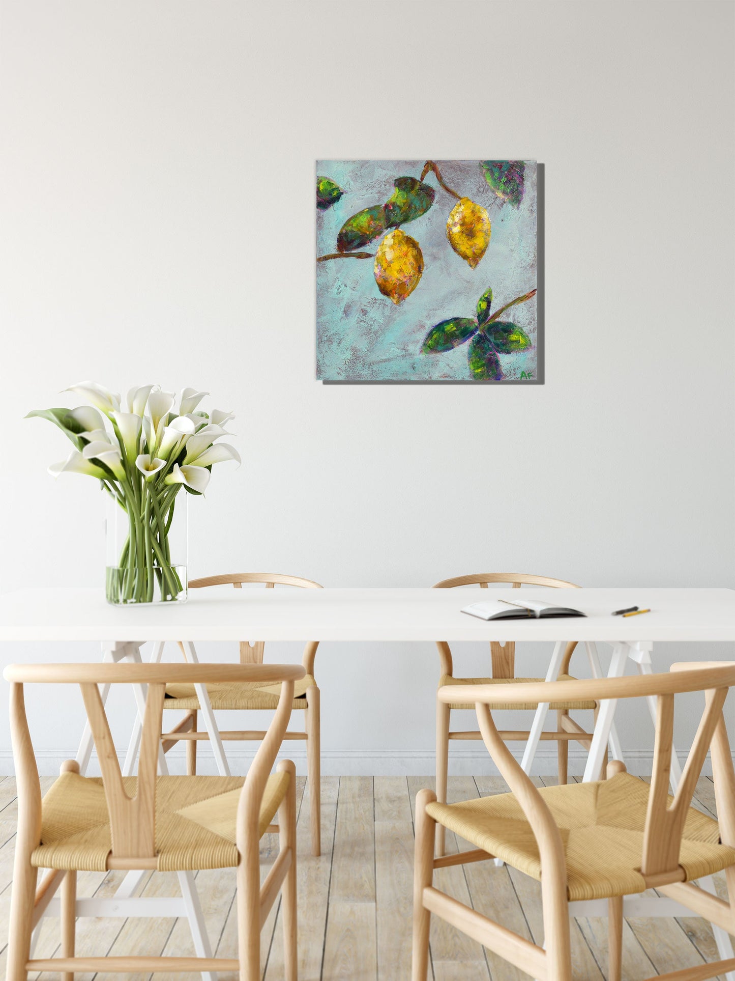 Lemon acrylic hand painted painting on canvas 14x14, expressive impressionism painting, original painting not a print, canvas wall art