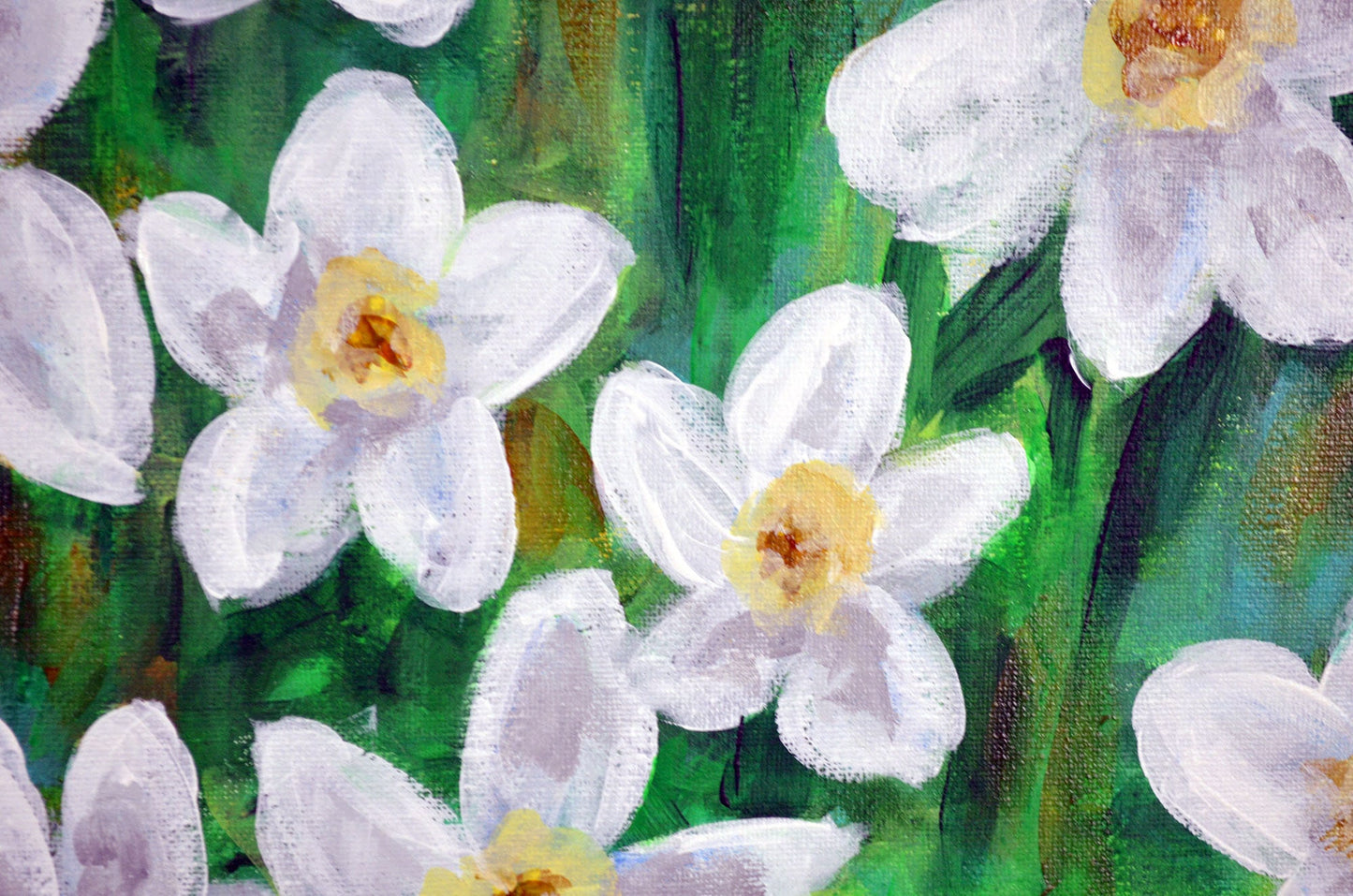 Field of daffodils on original hand painted acrylic painting on canvas 9x12, flower nursery wall art, bright home decor