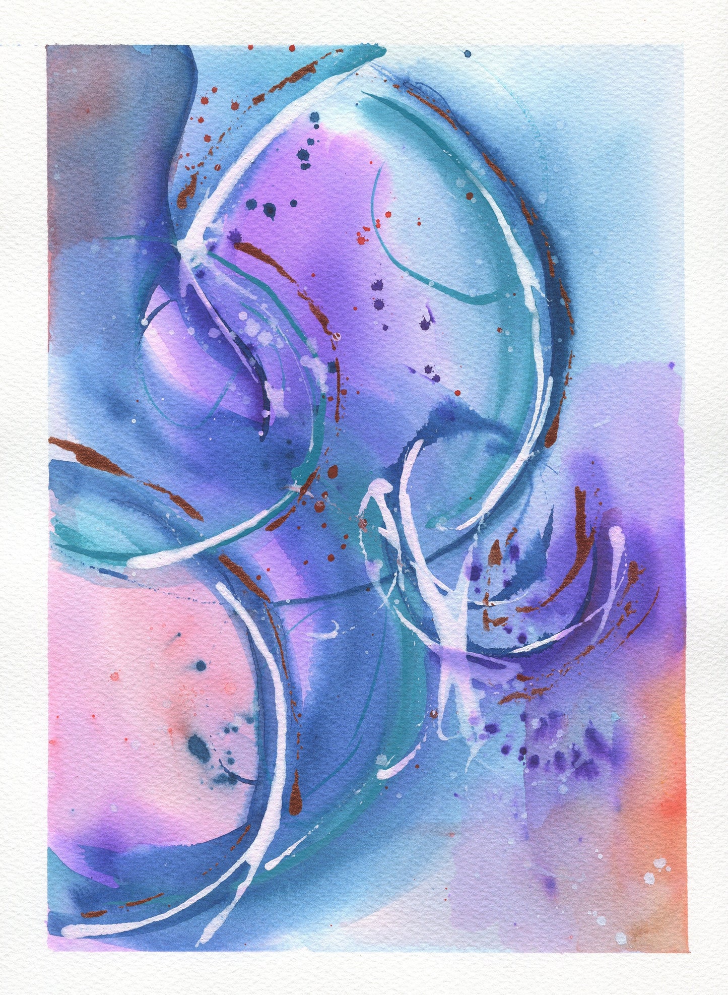 Abstract watercolor painting hand painted on paper 9x12, vibrant colors for living room wall art, ready to frame original art 9x12