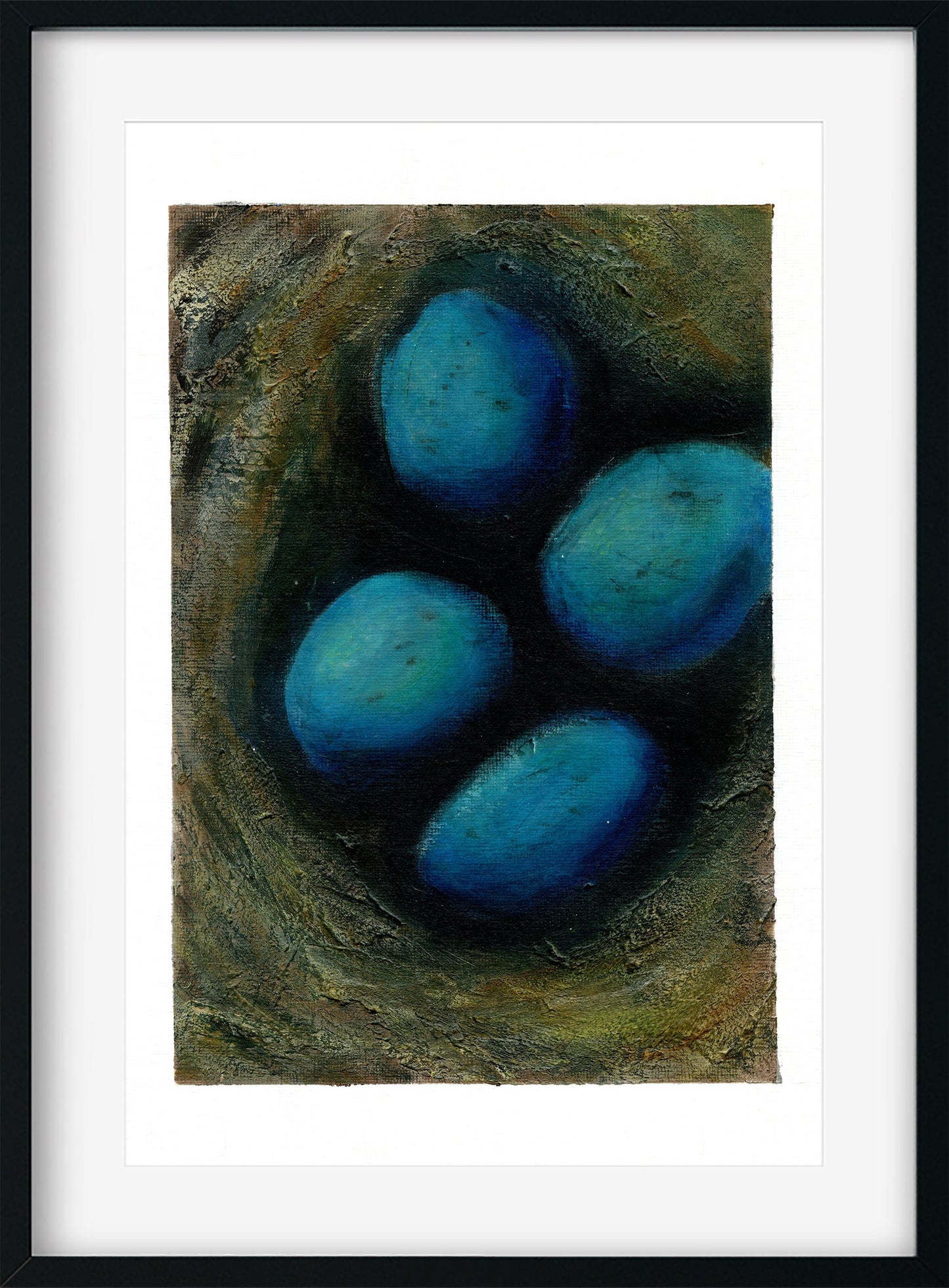 Robin's eggs bird nest original hand painted acrylic painting on paper 9x12, bird lover wall art, spring mantle ready to frame artwork