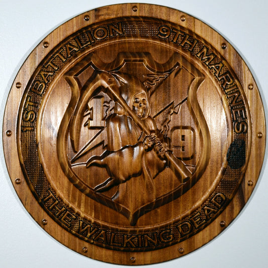 USMC 1st Battalion 9th Marines, USMC The Walking Dead 3d wood carving stained, military plaque