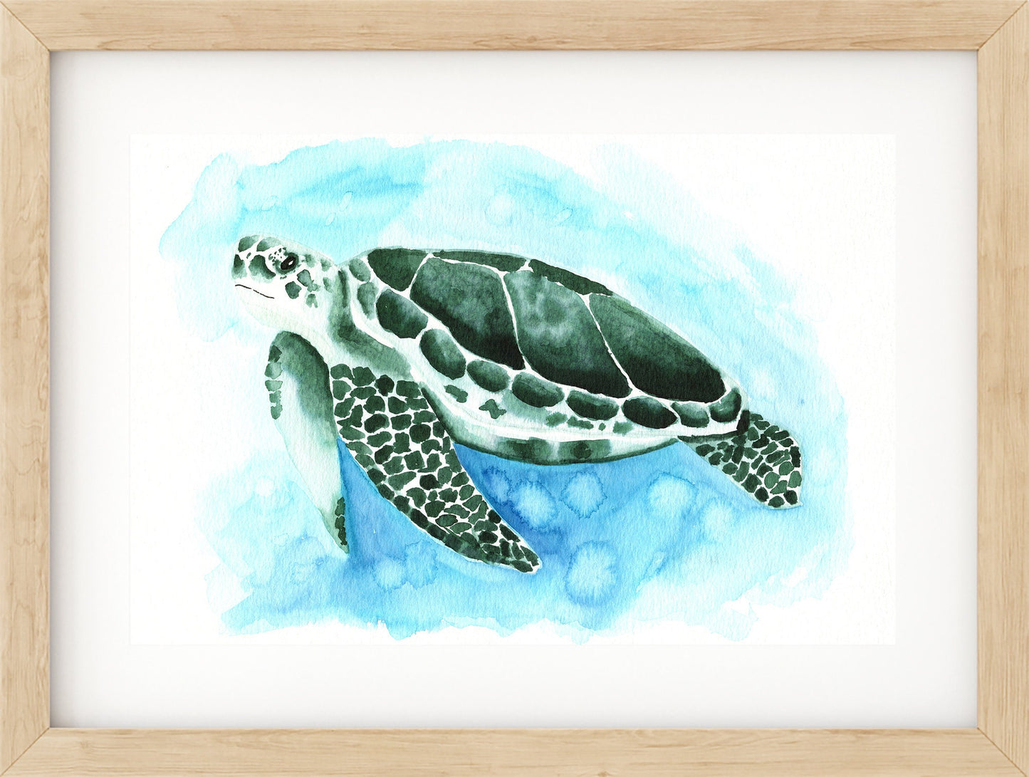 Green sea turtle watercolor painting 9x12, under the sea artwork, beach life original watercolor painting