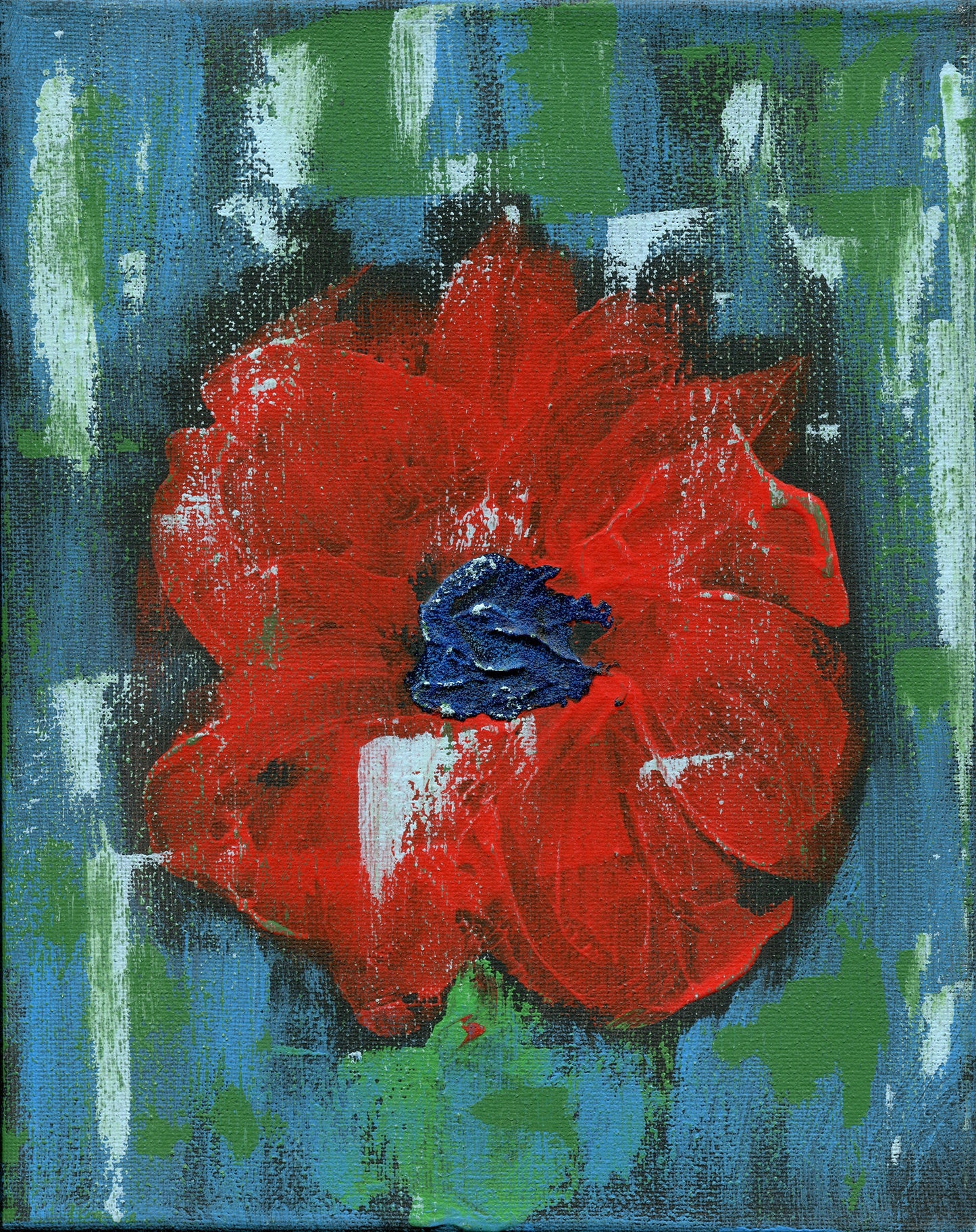 Abstract hand painted red poppy painting on canvas 8x10, abstract flowers, modern wall art, flower nursery art, original artwork