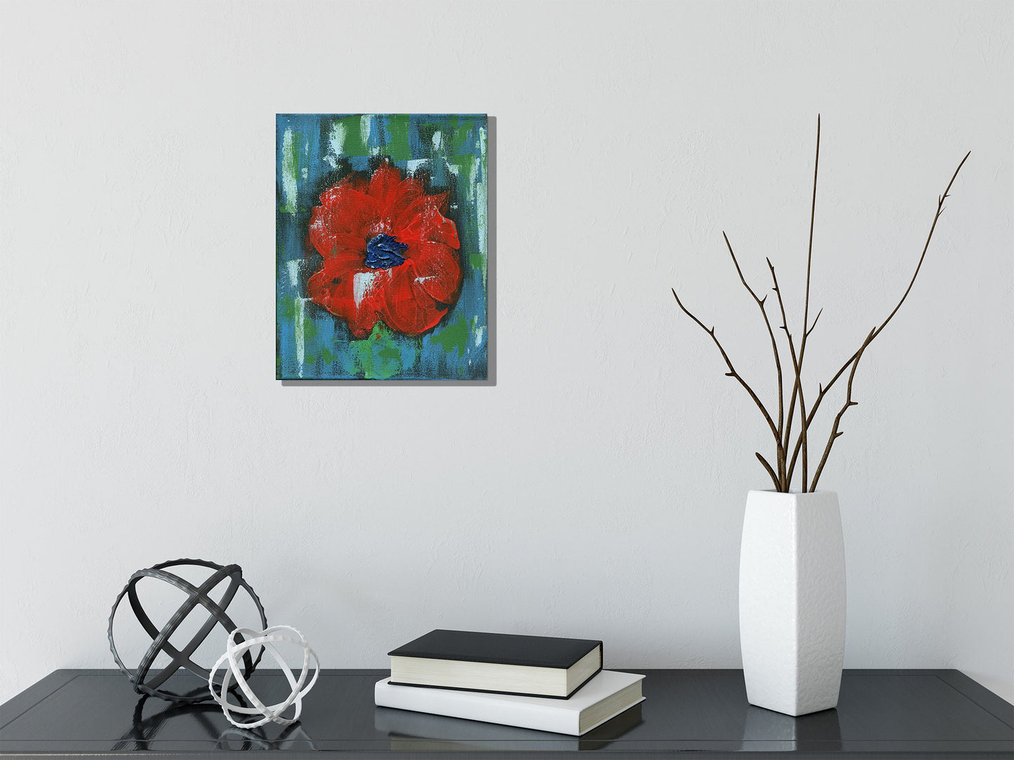 Abstract hand painted red poppy painting on canvas 8x10, abstract flowers, modern wall art, flower nursery art, original artwork