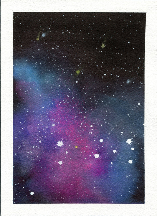 Galaxy watercolor painting, set of 4 5 x7, hand painted nebula wall art, space art wall decor, celestial watercolor, Northern lights artwork