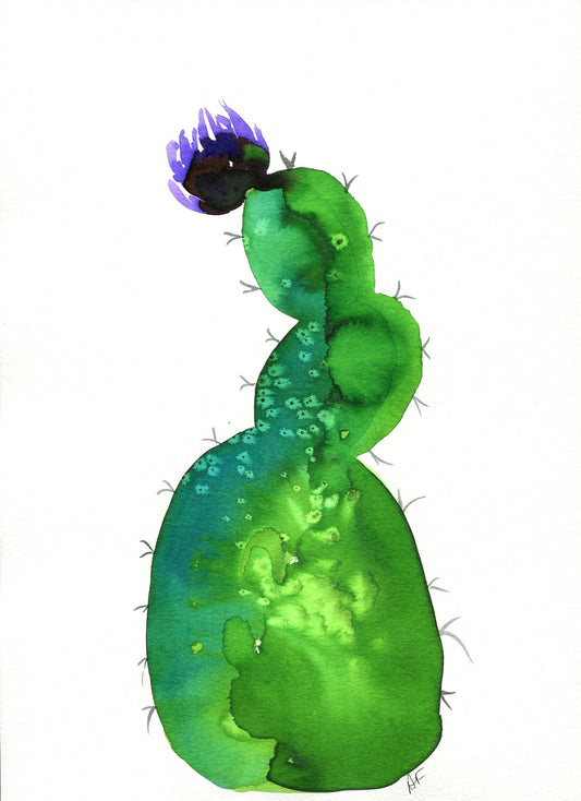 Cactus watercolor painting on paper 9x12, hand painted southwestern decor wall art, bright green succulent artwork, original artwork