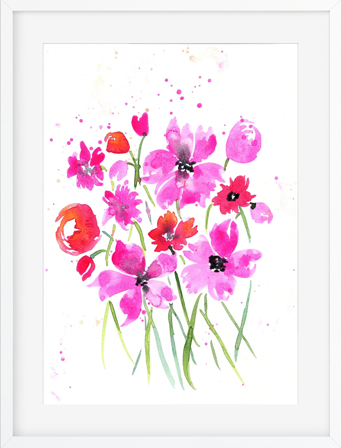 Pink wildflower watercolor painting 9x12, original watercolor painting, ready to frame hot pink wall art