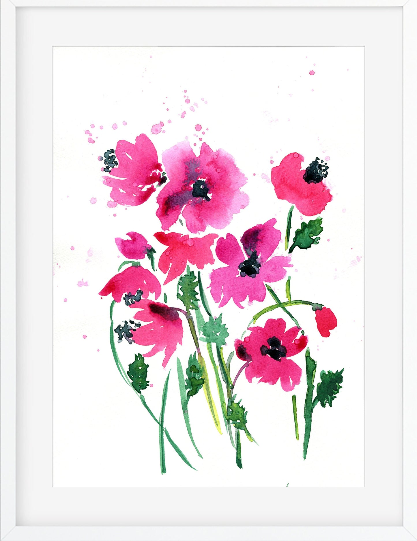 Loose pink poppies watercolor painting 9x12, original watercolor bedroom wall art ready to frame