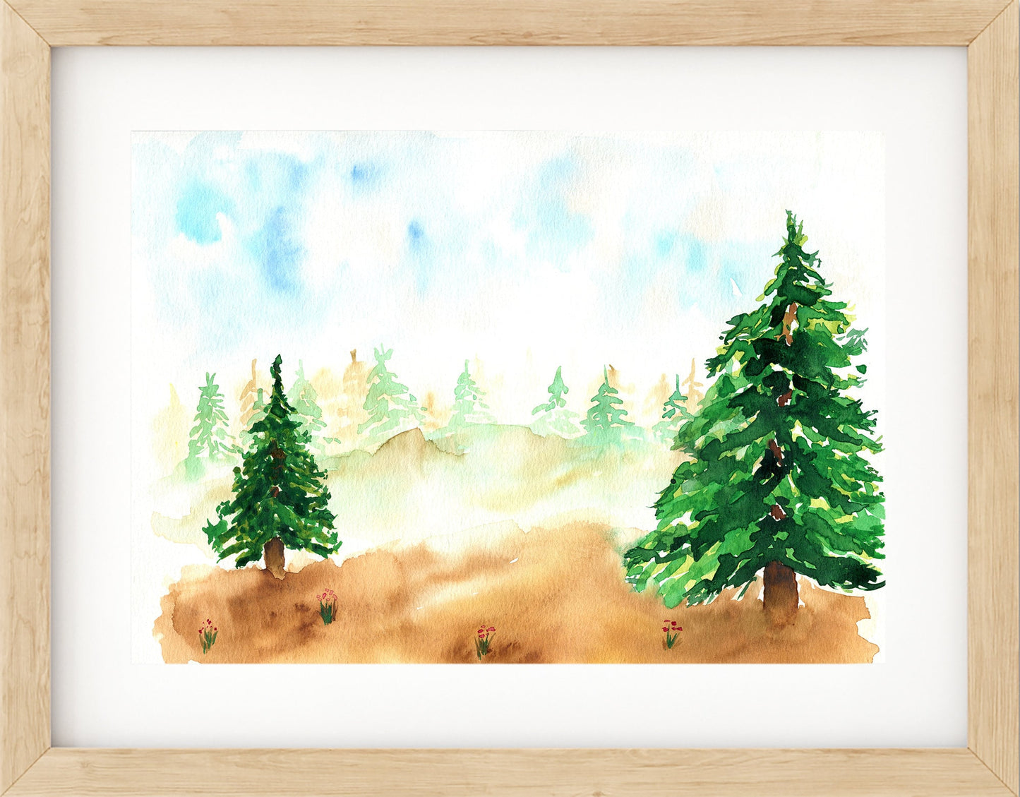 Evergreen forest watercolor painting 9x12, original wilderness landscape watercolor painting