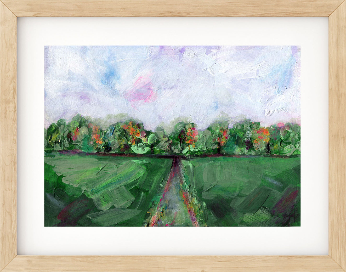 Impressionism landscape original painting 9x12, green field path acrylic painting, spring and summer, autumn forest landscape