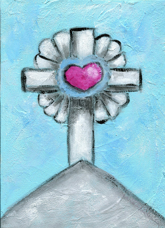 Church steeple cross original acrylic painting on canvas 9x12, original artwork, canvas wall art