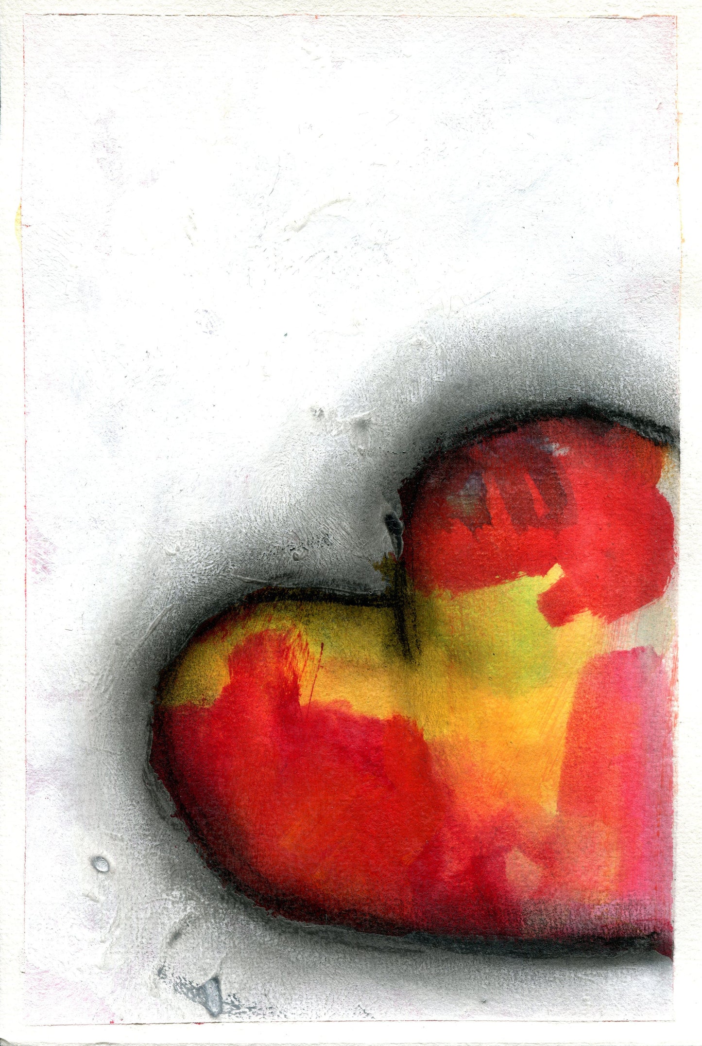 Expressive heart art watercolor and acrylic painting on paper 6x9, original mixed media abstract painting