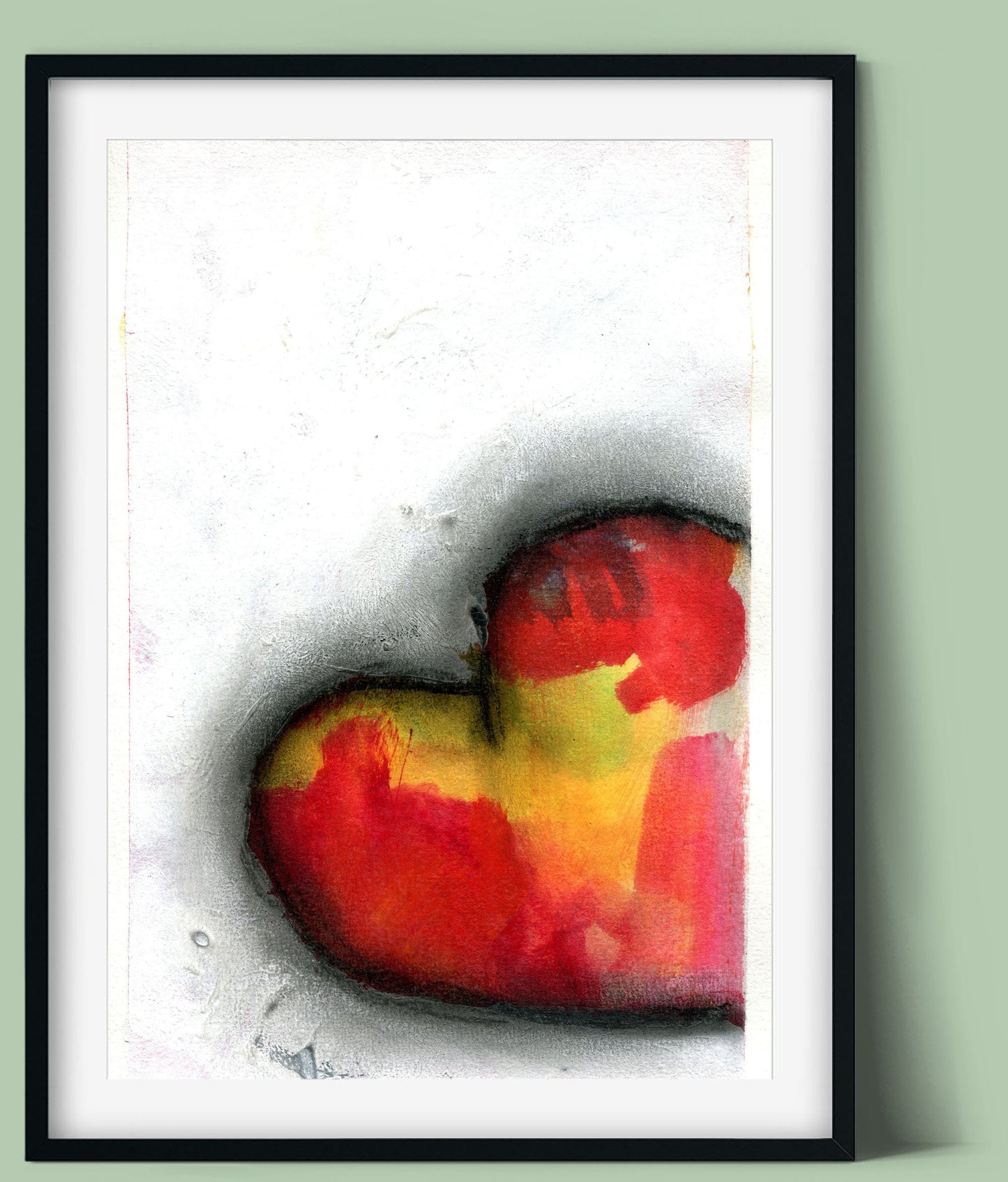 Expressive heart art watercolor and acrylic painting on paper 6x9, original mixed media abstract painting