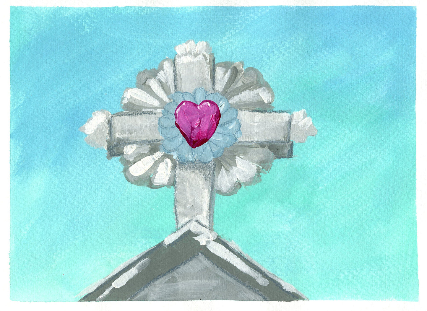 Church steeple cross original hand painted acrylic painting on paper 9x12, original artwork, religious wall decor