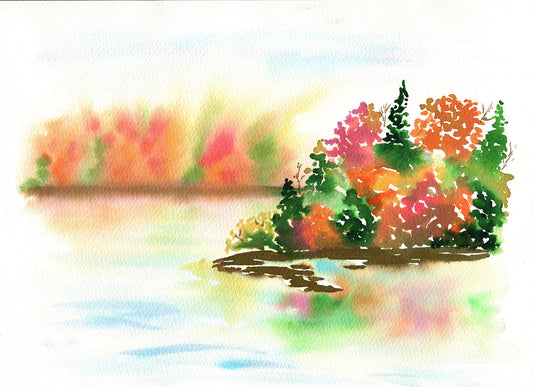 Fall lake watercolor painting 9x12, landscape scenery original hand painted watercolor painting, rustic decor wall art