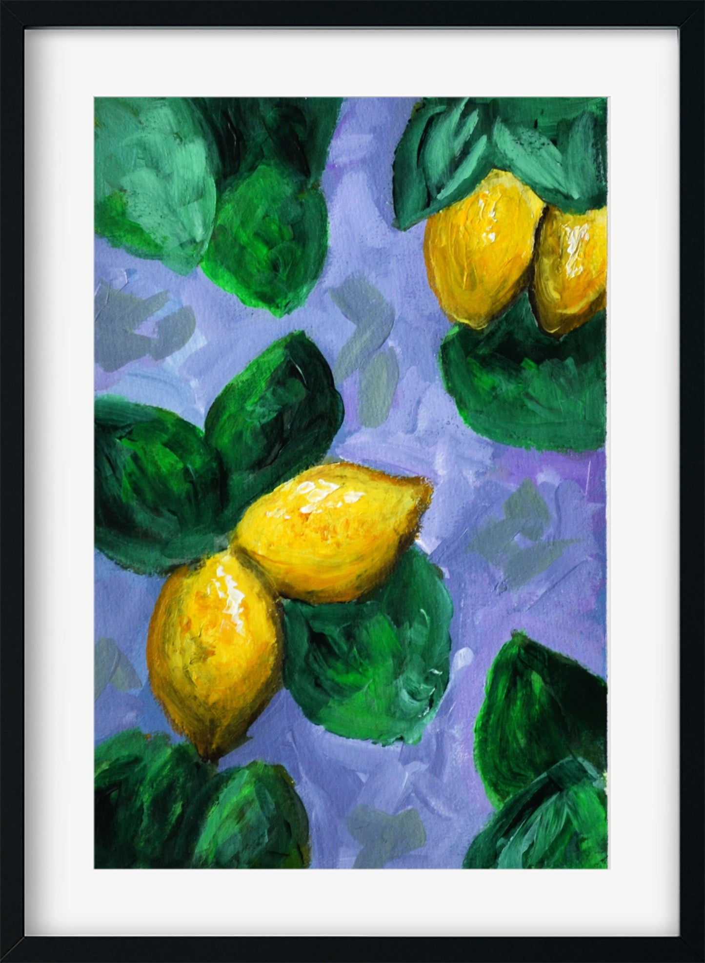 Lemons hand painted acrylic painting on paper, impressionism art, original painting on paper 6x9