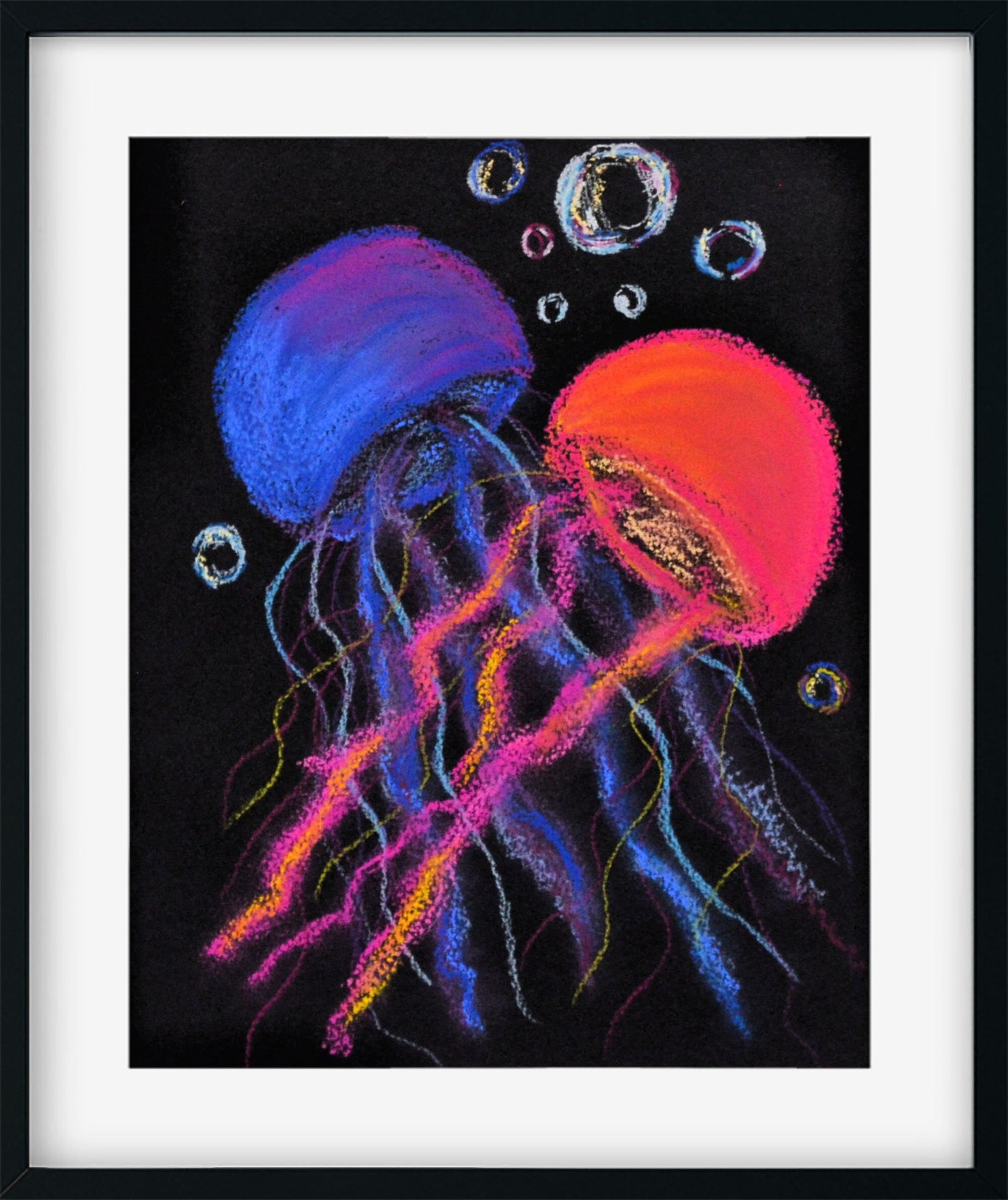 Jellyfish hand drawn pastel art 8x10, under the sea jellyfish pastel drawing, original artwork not a print