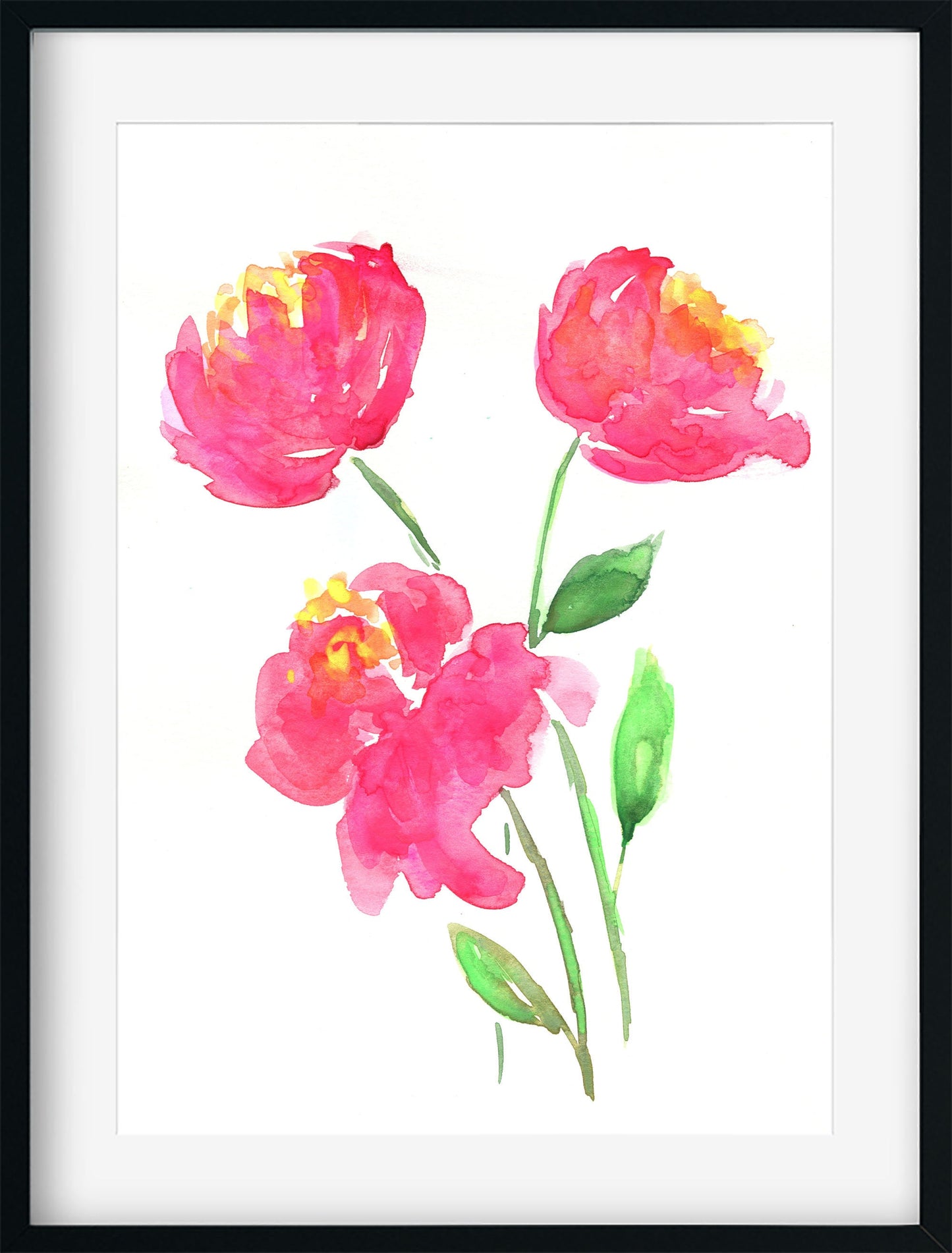 Hot pink peony flower hand painted original watercolor painting 9x12, botanical garden flower watercolor painting