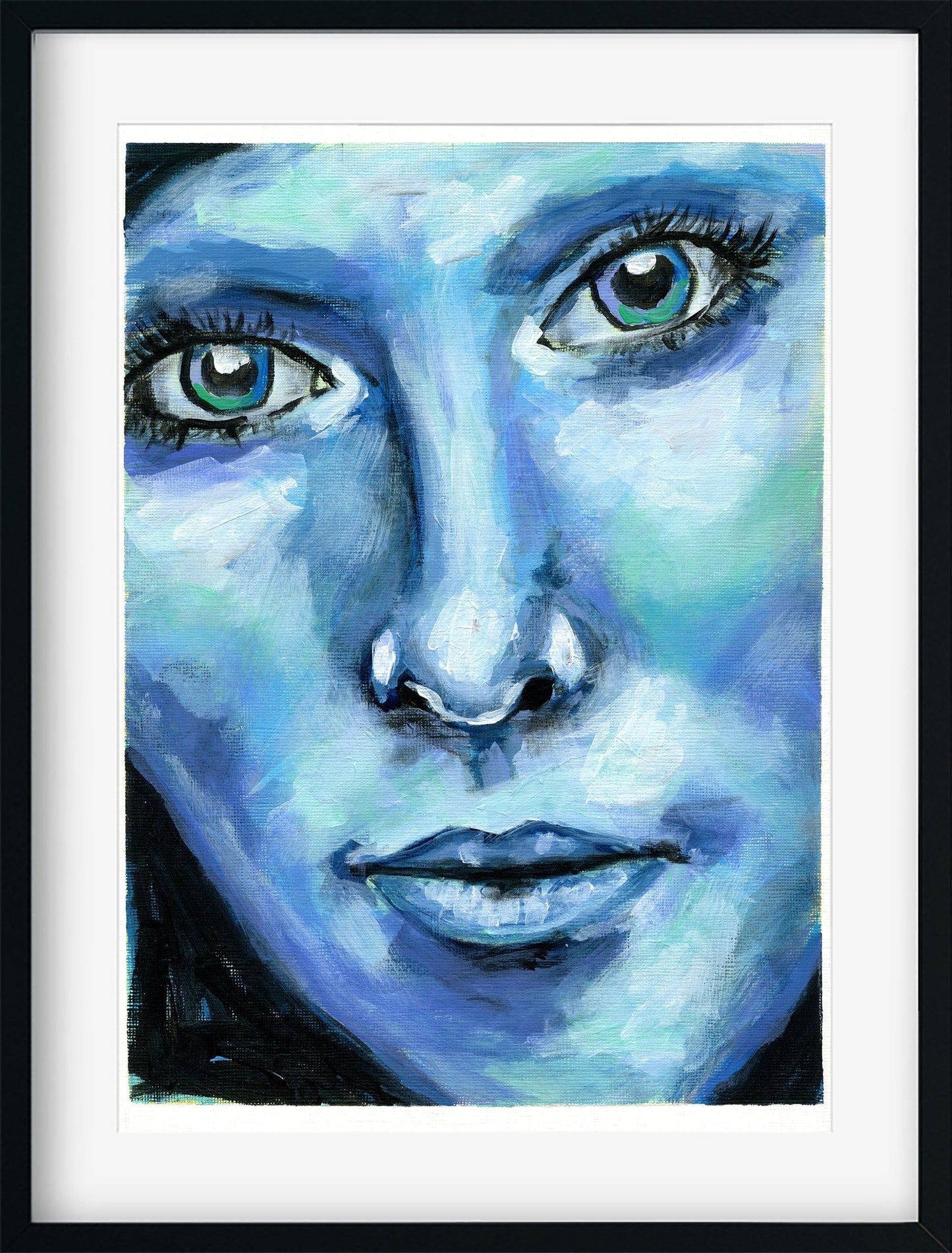 Expressive female face hand painted acrylic painting on acrylic paper 9x12, gallery wall acrylic wall art, bold wall art