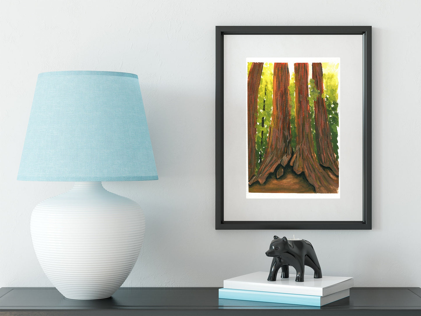 Sequoia tree painting gouache 6x9, hand painted National forest wall art, small gallery wall art