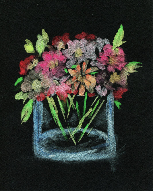 watercolor flowers on black paper