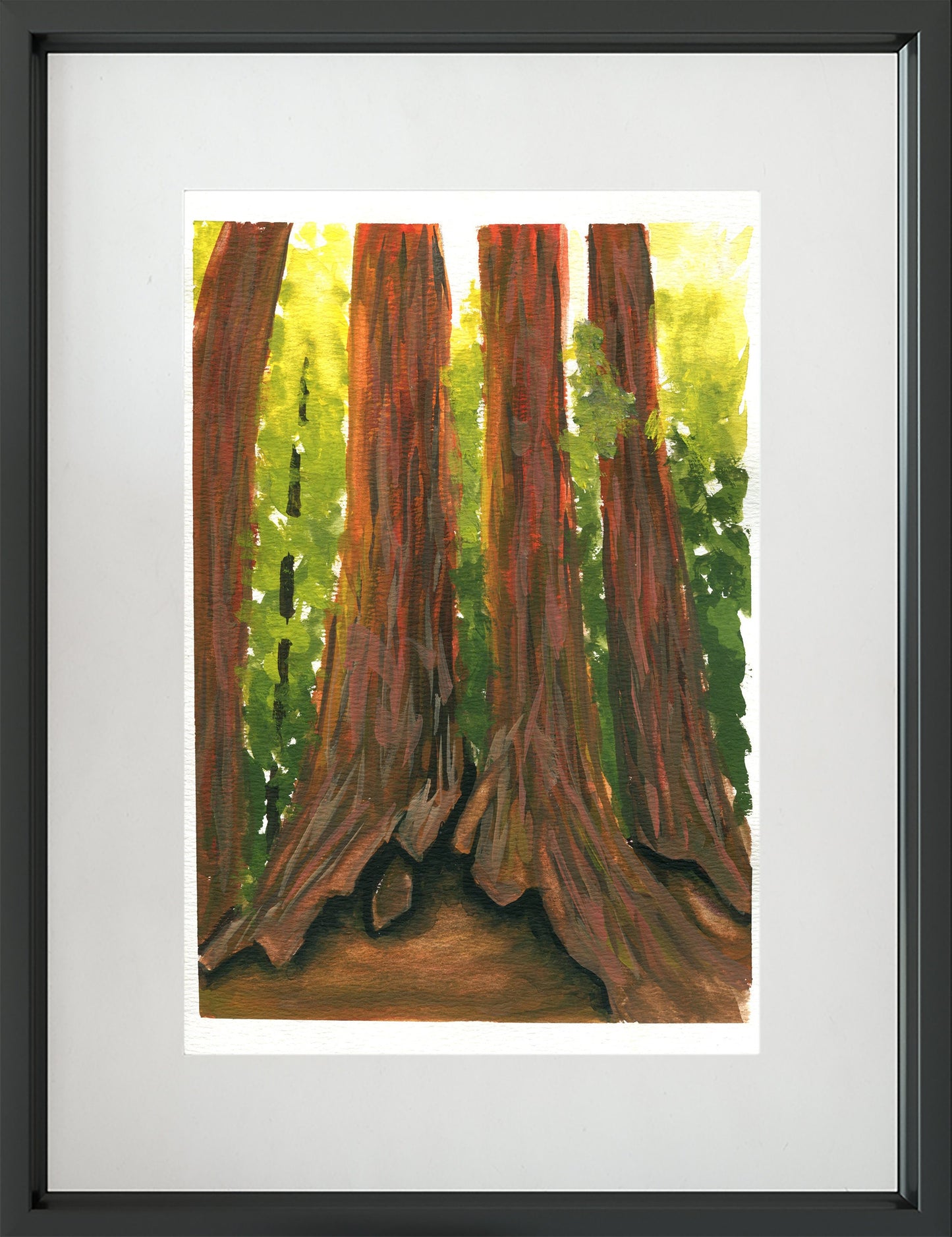 Sequoia tree painting gouache 6x9, hand painted National forest wall art, small gallery wall art