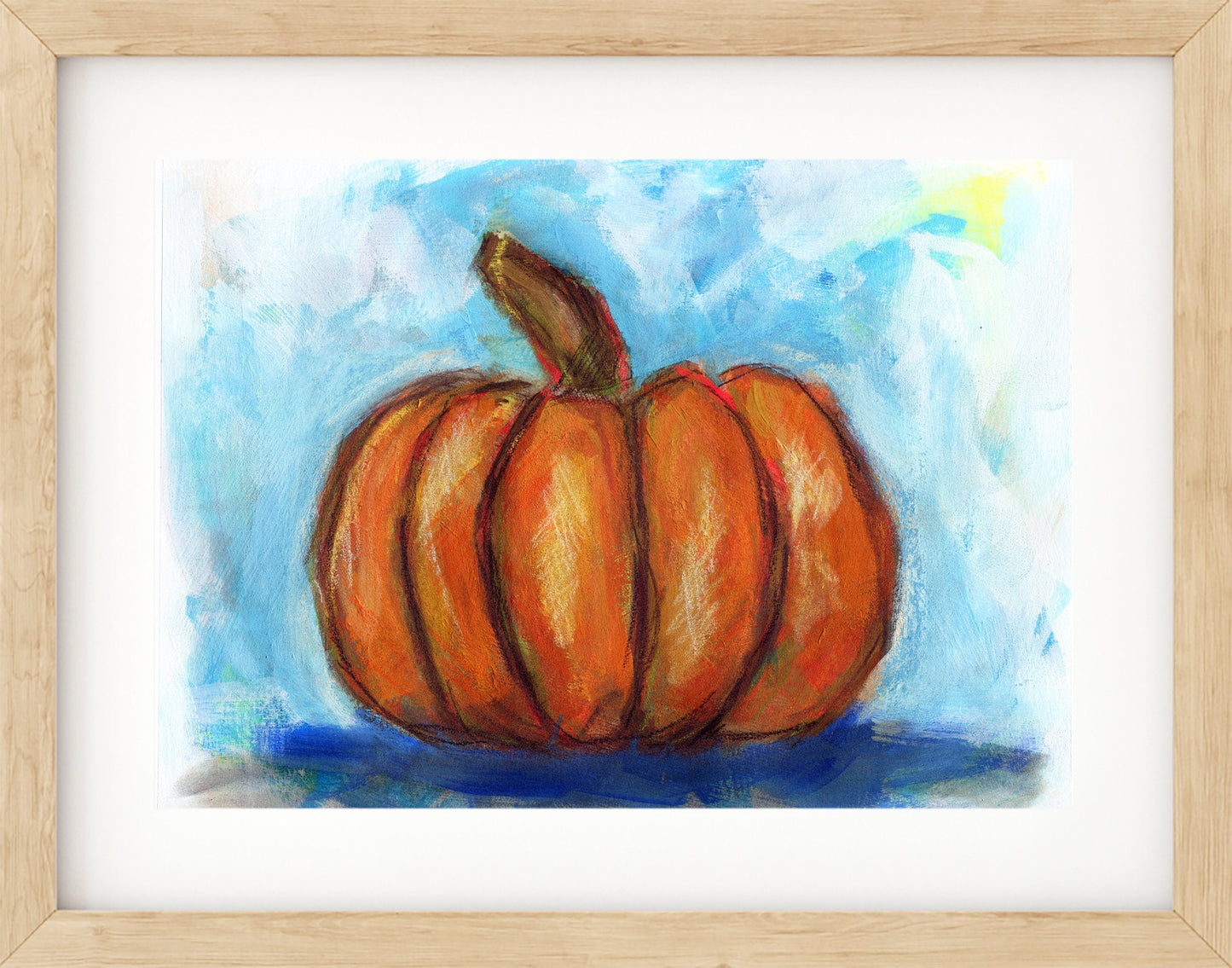 Fall pumpkin mixed media painting on paper 9x12, fall decorations, fall home decor