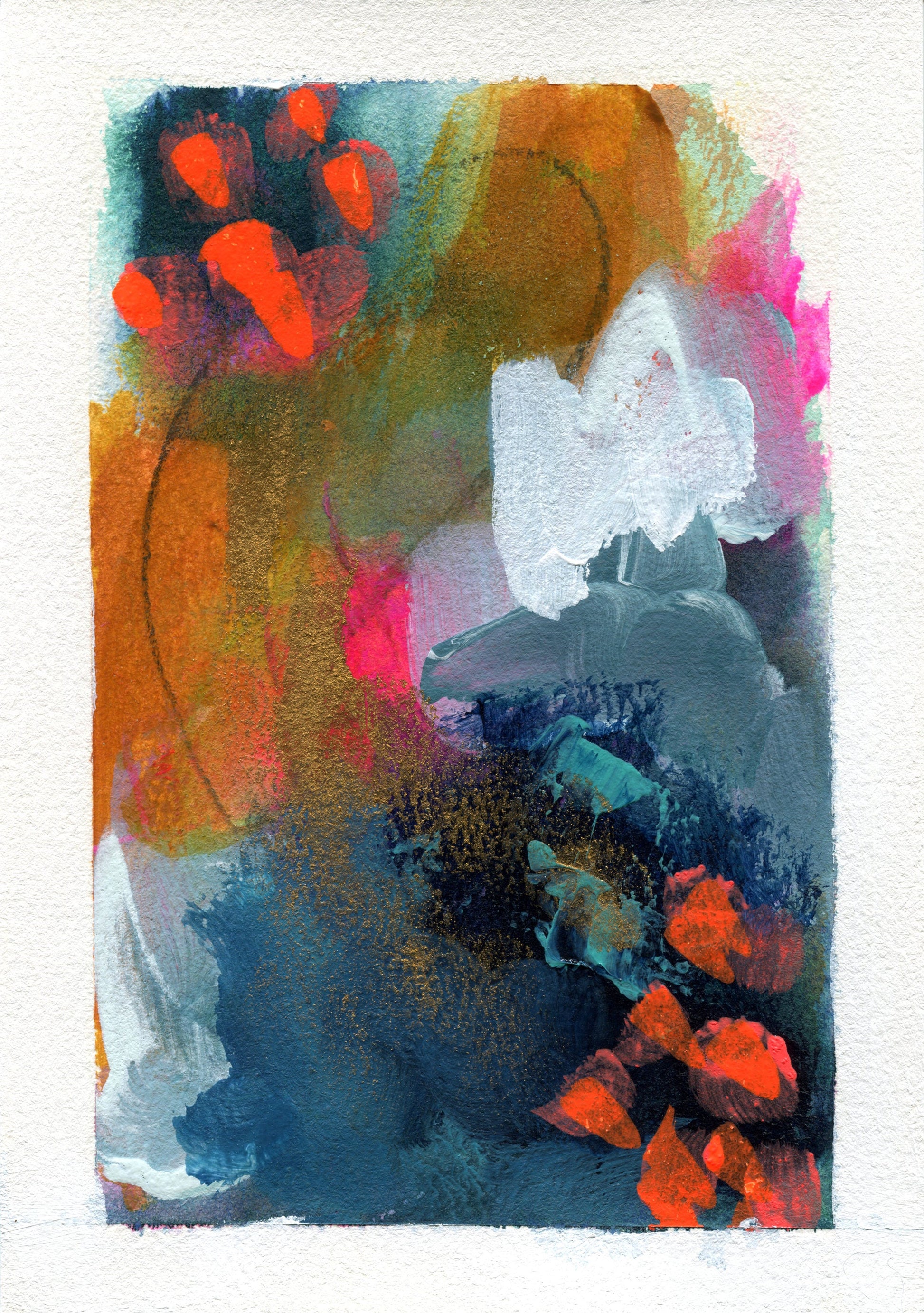 Abstract hand painted original watercolor painting 5x7, small wall gallery art, abstract wall art