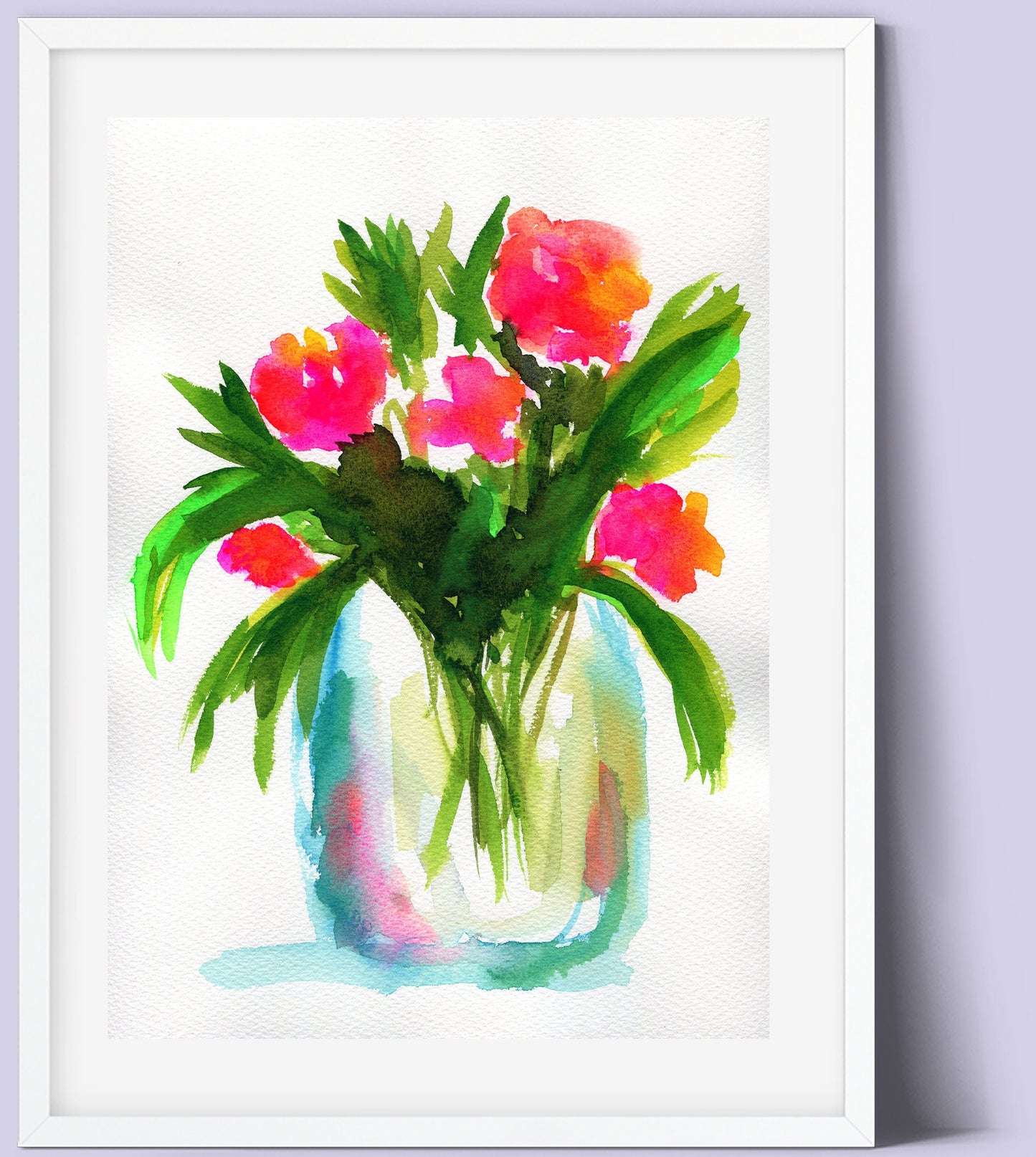 Tulips hand painted watercolor painting on paper 9x12, flowers in a water filled vase original artwork