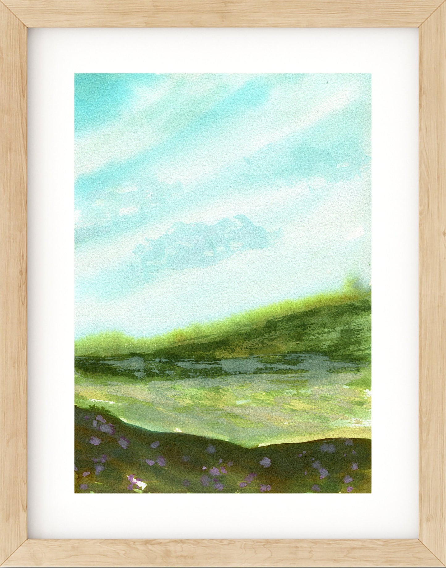 Abstract green landscape hand painted watercolor painting 9x12, original wilderness landscape watercolor painting