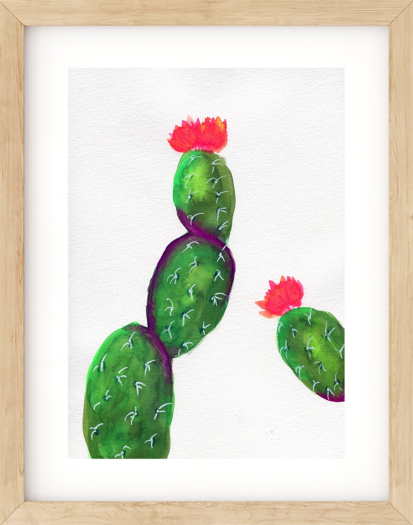 Flowering cactus hand painted watercolor painting 9x12, southwestern wall art, orange flowering cactus artwork, succulent painting