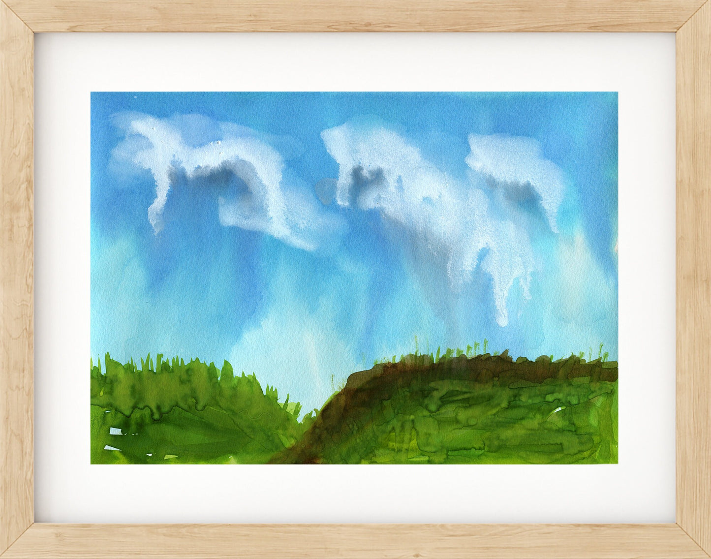 Rainstorm landscape original hand painted watercolor painting 9x12, spring rain rolling hill landscape painting wall art