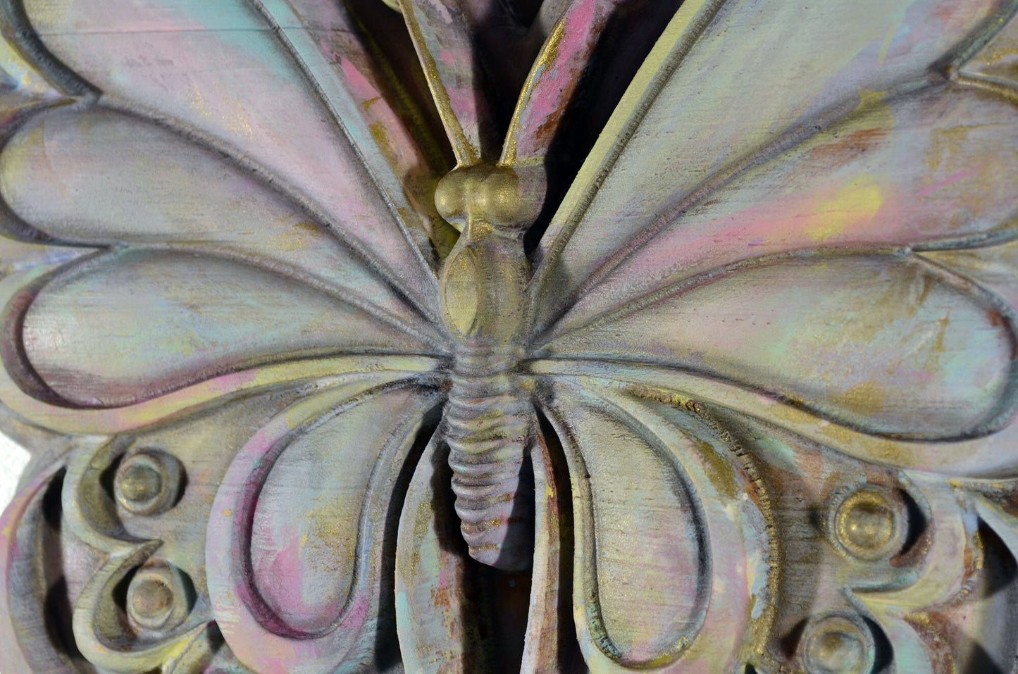 Butterfly hand painted 3d wood carving, wood wall art, pastel painted butterfly ready to hang