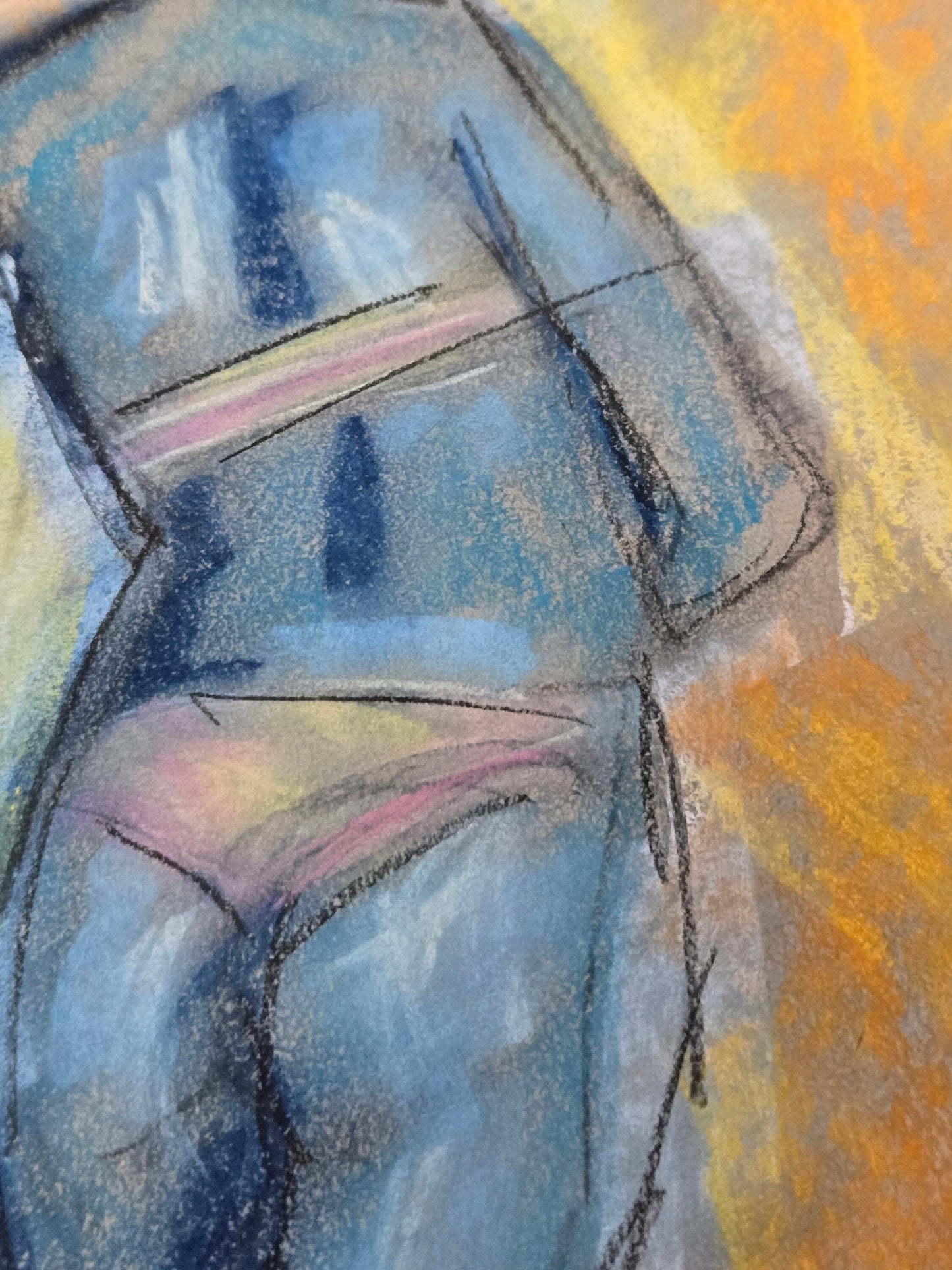 Expressive female form original soft pastel and colored pencil drawing 9x12, old school pin up girl wall art