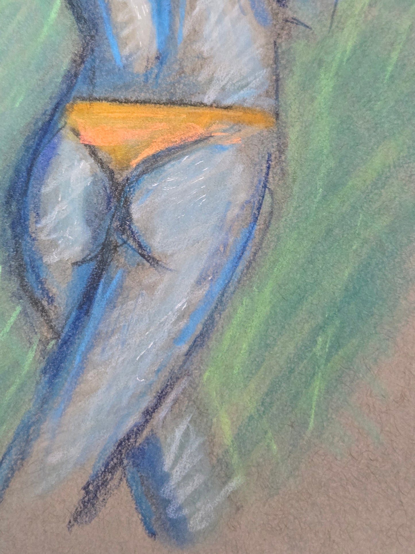 Expressive female form original soft pastel and colored pencil drawing 9x12, old school pin up girl wall art