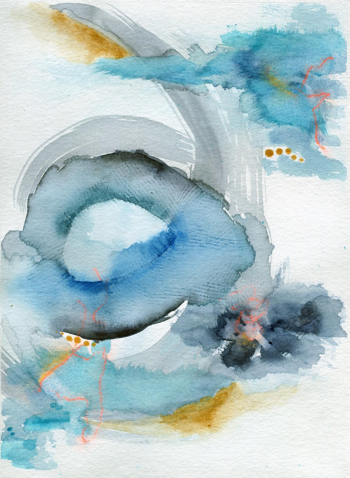 Blue abstract watercolor painting 9x12, hand painted abstract circle watercolor original artwork