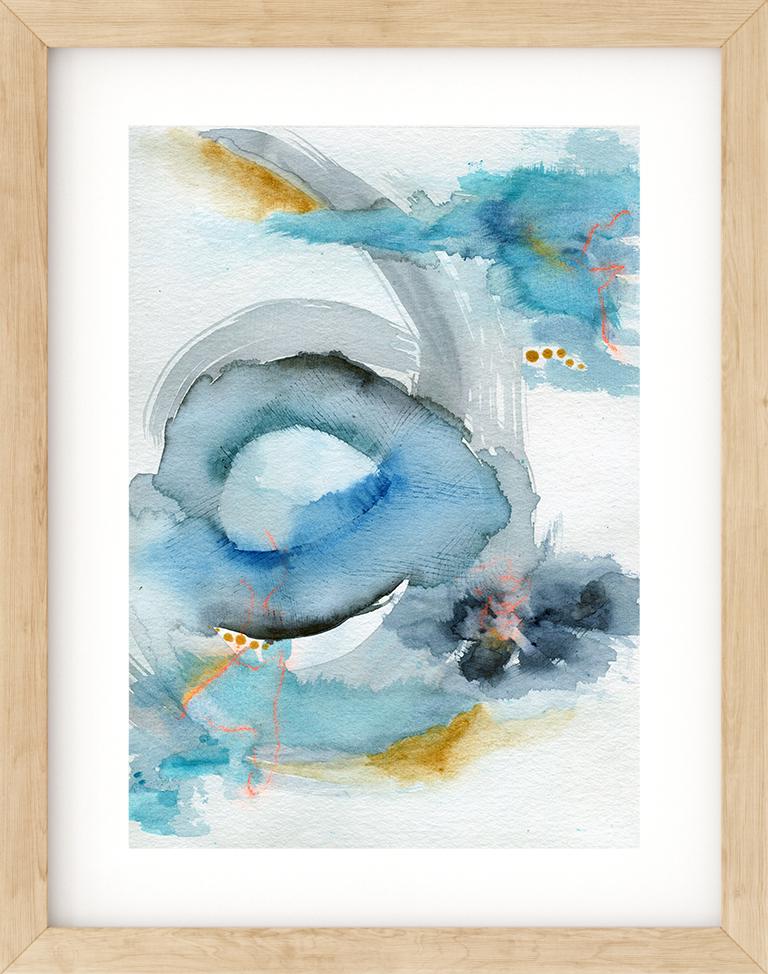 Blue abstract watercolor painting 9x12, hand painted abstract circle watercolor original artwork