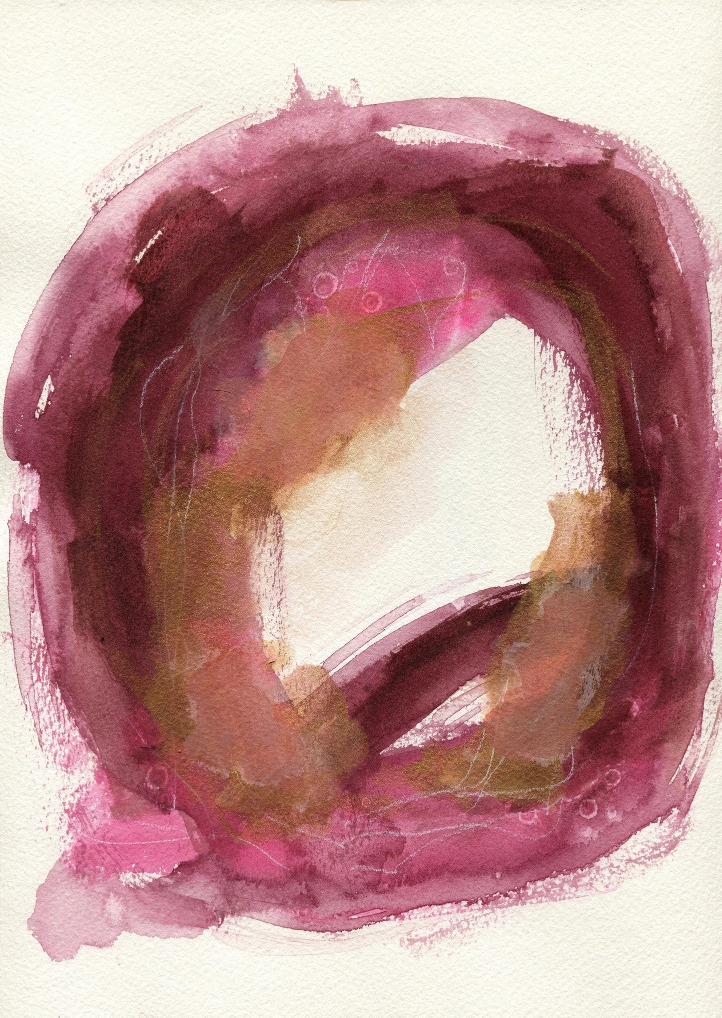 Abstract pink and gold watercolor painting hand painted on paper 9x12, vibrant art for living room walls, ready to frame original art