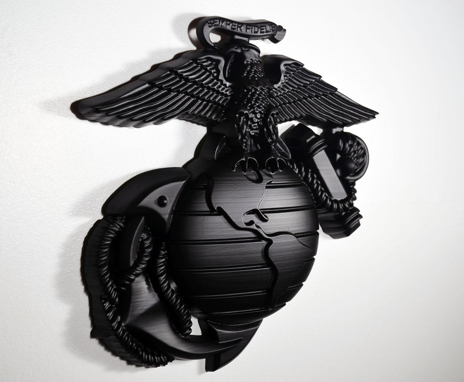 USMC 12" Eagle Globe Anchor, Marine Corps, EGA, Matte Black Plaque