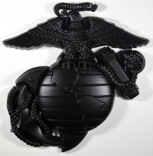 USMC 12" Eagle Globe Anchor, Marine Corps, EGA, Matte Black Plaque