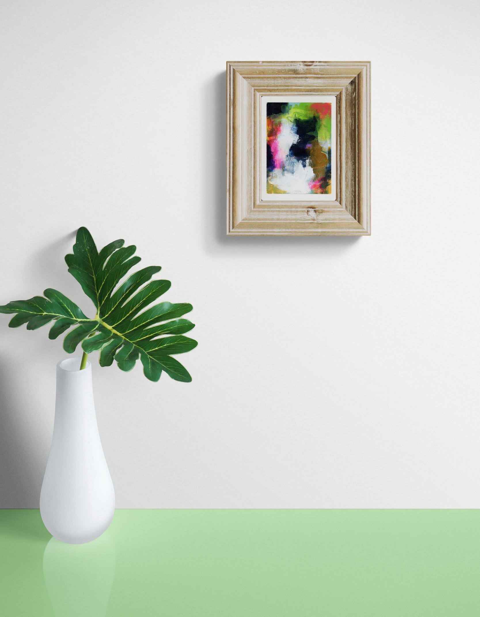 Abstract hand painted original mixed media painting 5x7, small wall gallery art, abstract wall art