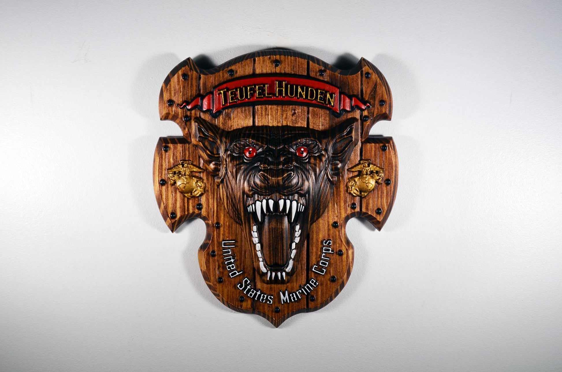 USMC Devil Dog, CNC 3d Wood Carving, Teufel Hunden, Military Plaque