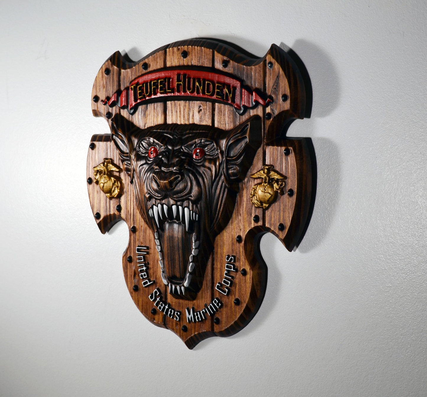 USMC Devil Dog, CNC 3d Wood Carving, Teufel Hunden, Military Plaque