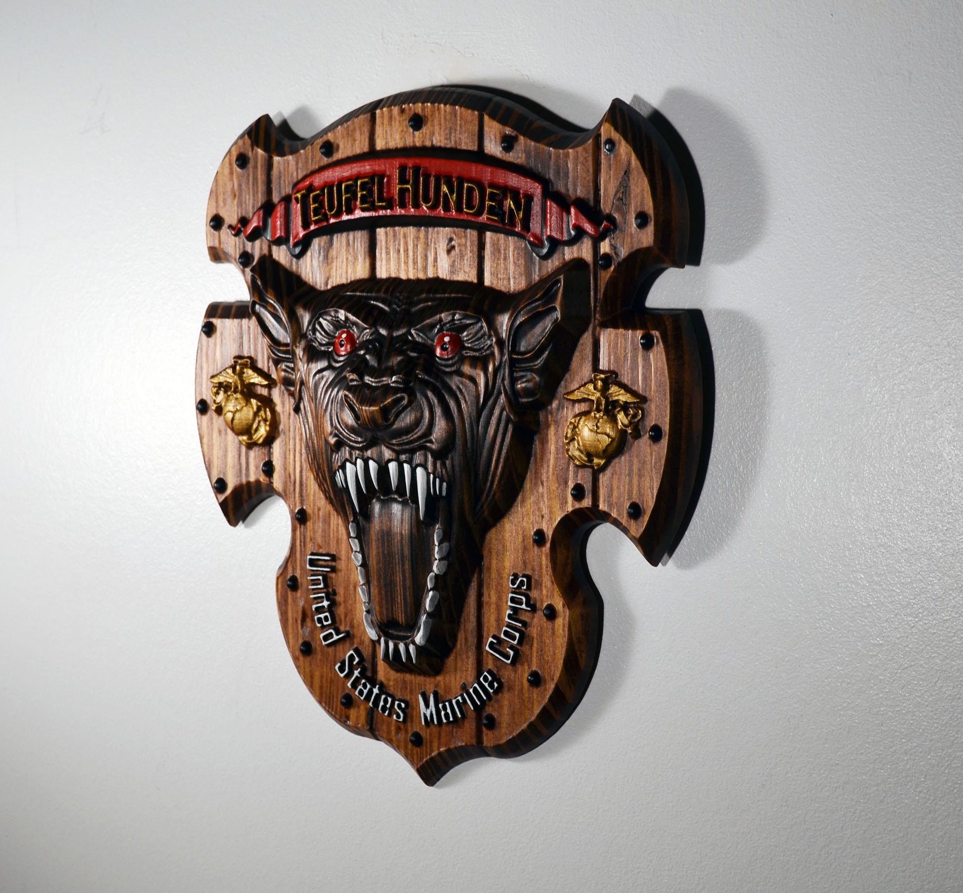 USMC Devil Dog, CNC 3d Wood Carving, Teufel Hunden, Military Plaque