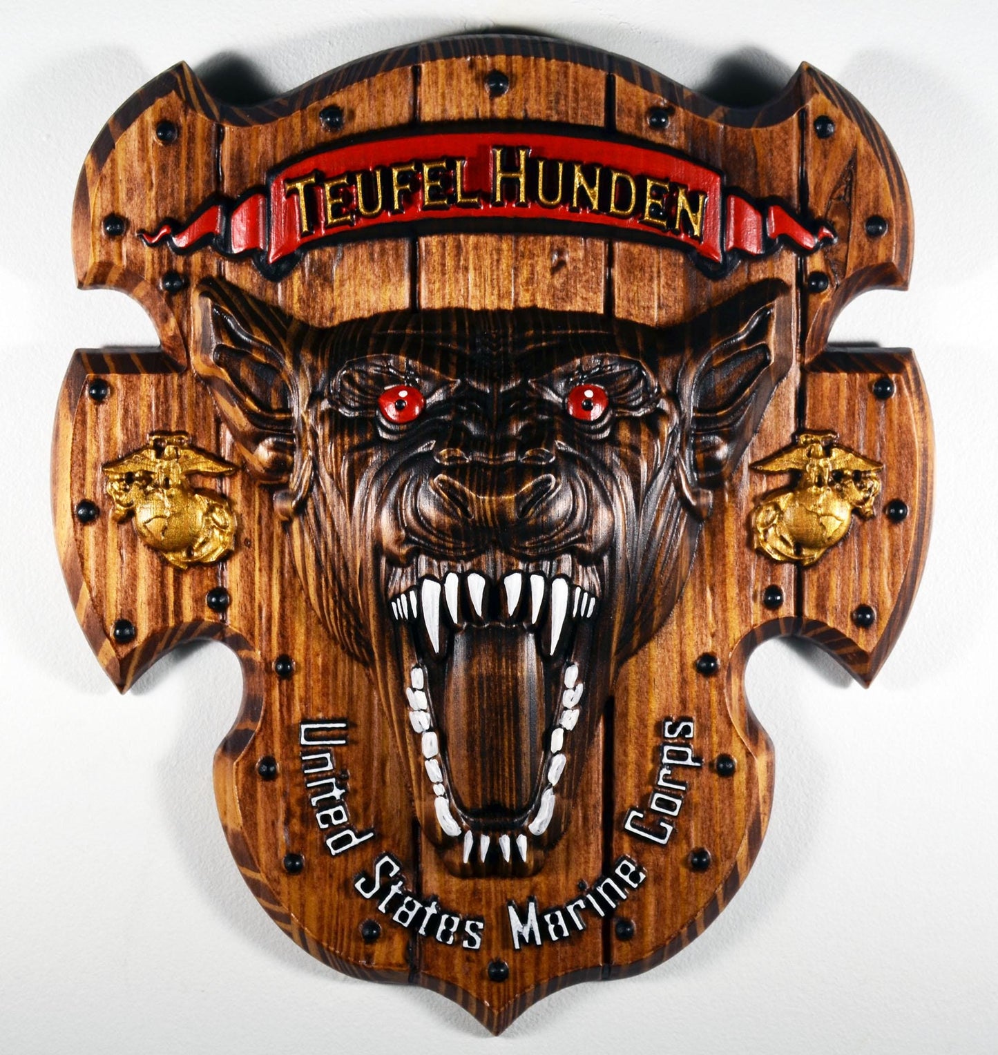 USMC Devil Dog, CNC 3d Wood Carving, Teufel Hunden, Military Plaque