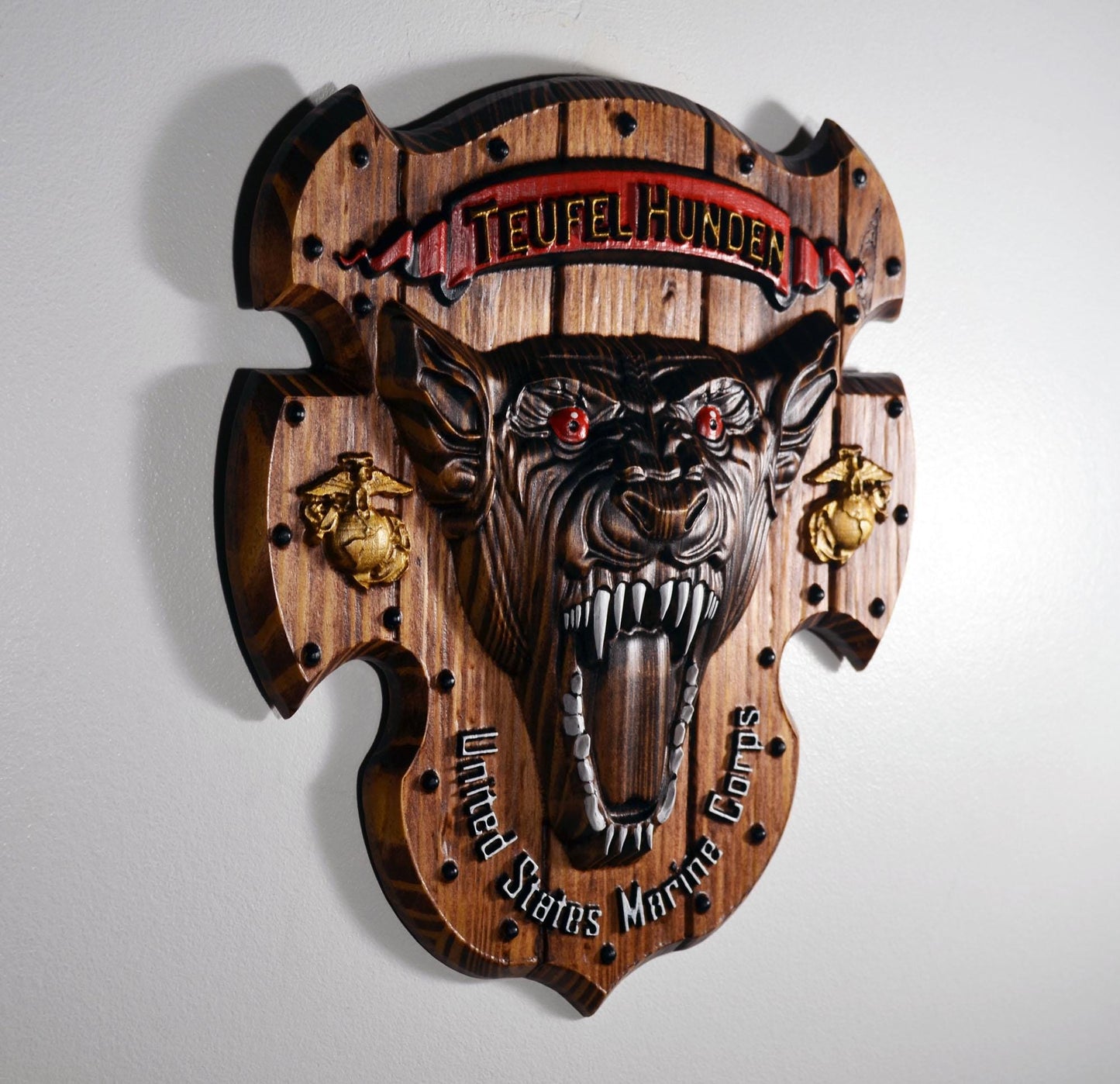 USMC Devil Dog, CNC 3d Wood Carving, Teufel Hunden, Military Plaque